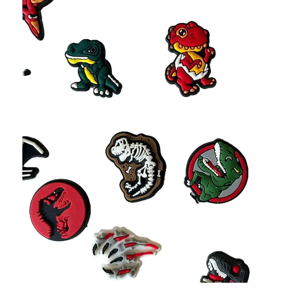 NEW Dinosaur SHOE CHARMS 14pc for Croc Clogs Zip Bags T-Rex Raptors Skeleton +